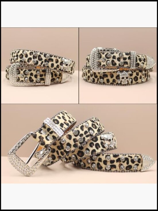 Rhinestone Skull Leopard Belt with Studded Skulls and Metal Buckle main image 7